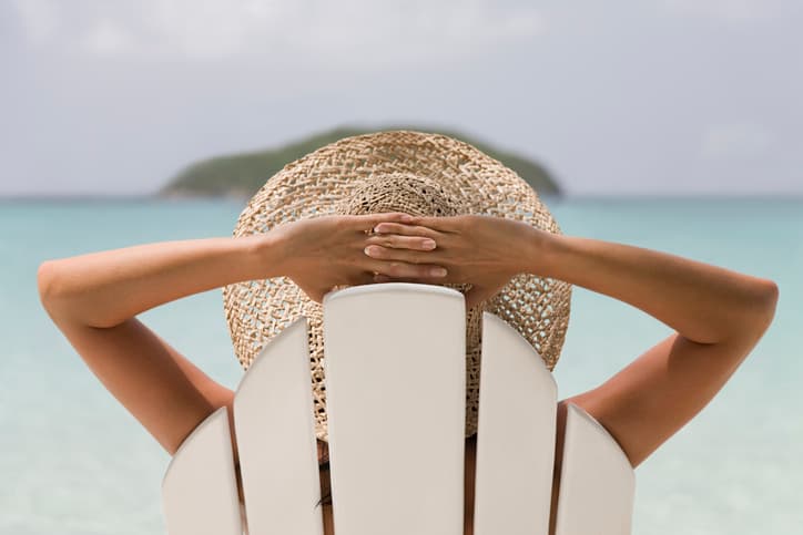 Woman relaxing in a beach chair looking at the ocean